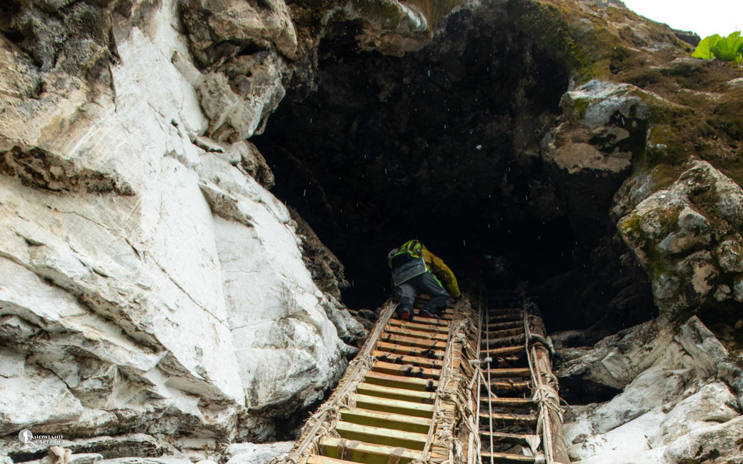 Climbing to meditation cave